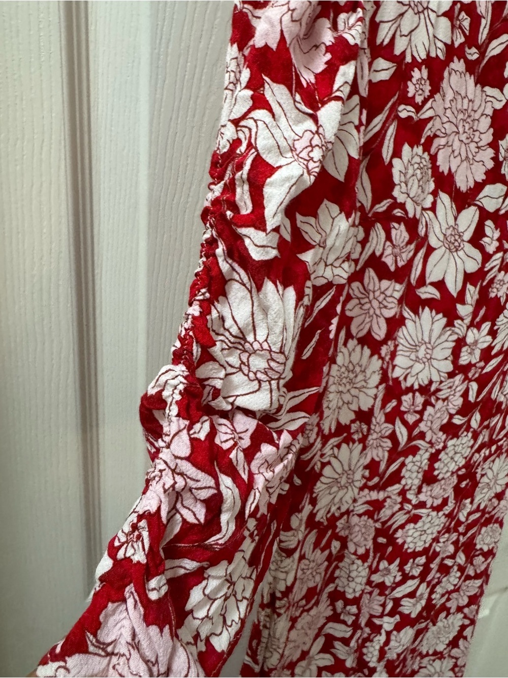 MANGO Women Red & White Floral Print Puff Sleeves A-Line Dress Size 4 - Picture 8 of 12